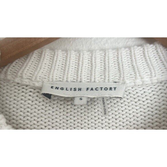 ENGLISH FACTORY Striped Short Puff Sleeve Sweater Buttons Navy Coastal S Preppy - Picture 13 of 14